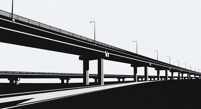 Black and white highway overpass structure.