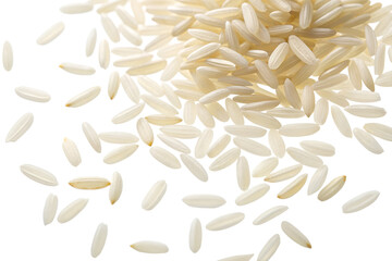Scattered white rice grains isolated on transparent background