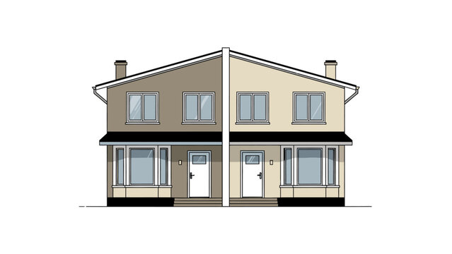 Two-story semi-detached house vector illustration, modern duplex housing and real estate concept.