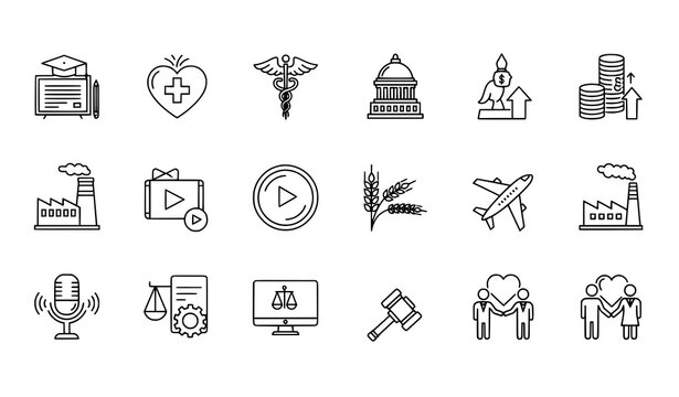 Line Icon Vector Set for Sectors of Society and Public Services