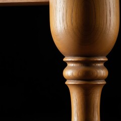 Detailed close up of a finely crafted wooden furniture leg, showcasing its strong structure, smooth finish, and intricate turning patterns ,material ,furniture ,structure