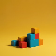 Diverse collection of colored geometric blocks merging smoothly into a single, perfectly integrated structure on a bright background ,combined effort ,link ,whole