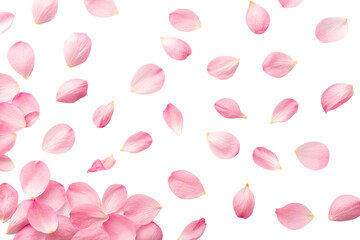 Scattered pink flower petals isolated on transparent background