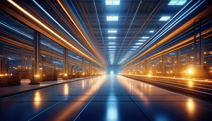 energy efficient led lighting illuminating a factory floor industrial bright energy saving