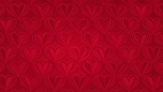Repeating pattern of embossed hearts on red background for valentines day