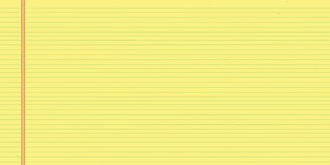 Naklejka premium A close up view of yellow lined notebook paper with a red margin