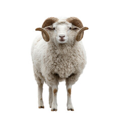 Fototapeta premium White Ram with Curved Horns isolated on a transparent background