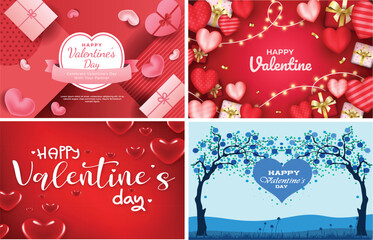 Valentines Day Romantic Background Set