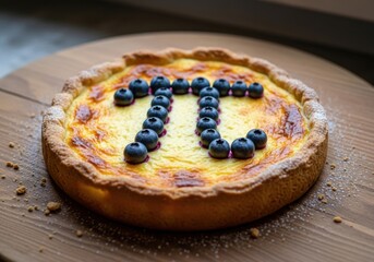 Delicious blueberry tart on a wooden table