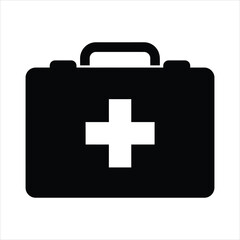 Obraz premium Simple black and white icon of a medical case with a white cross symbol