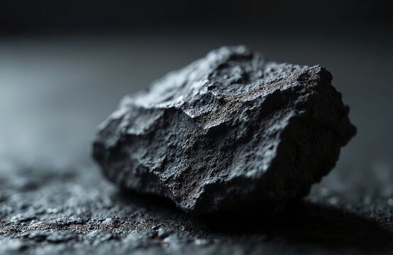 Closeup of rough dark graphite ore mineral rock. Black lead stone shows granular texture. Used in industry pencils batteries lubrication and more.