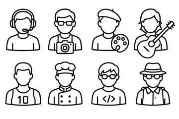 Fototapeta premium Occupation line icon set. Professions, careers outlined collection