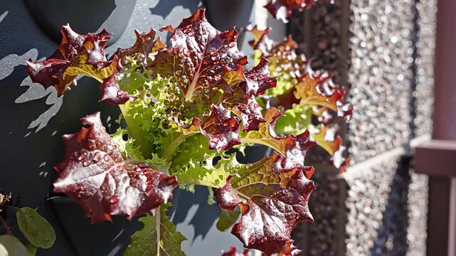 Vertical garden balcony. apartment small space design. growing fresh organic vegetables. urban farming cultivation wall. edible greens stacked planters.