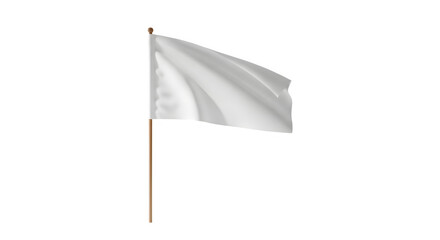 White flag waving on wooden pole symbolizing surrender or peace isolated on plain background with gentle breeze