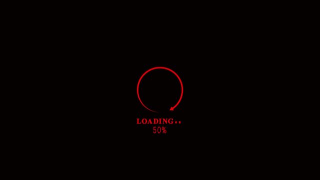 Glowing loading circle line animation on black screen background,Hud Buffering red  loading black black 