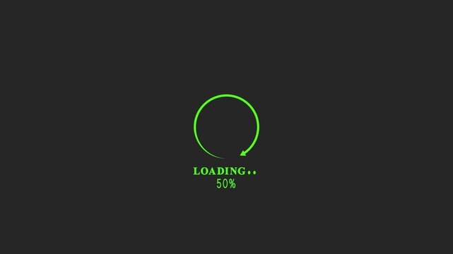Animation of a loading spinning load wheel. Waiting for download. White circle on a black background,Hud Buffering Spinner download or upload progress. Loader.