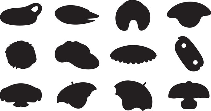 Various kitchen knives in black silhouettes on white background