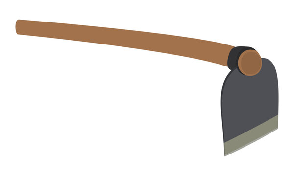 Agricultural hoe tool with wooden handle isolated on white background