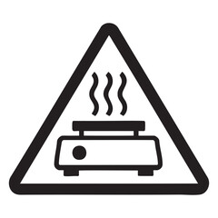Hot plate warning sign with steam lines above stove