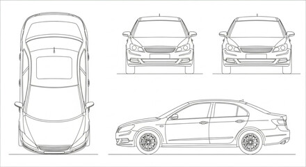 Car Blueprint Design Technical Drawing Vehicle Schematics. © Nazrul