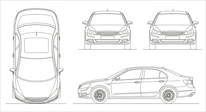 Car Blueprint Design Technical Drawing Vehicle Schematics.
