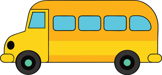Yellow School Bus Cartoon On Transparent Background