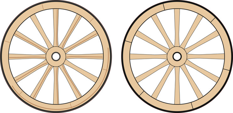 Antique wooden cart wheel isolated on white background