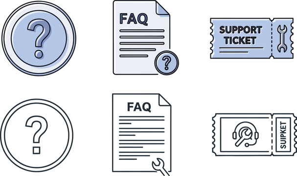 Faq icons with question marks isolated on transparent background
