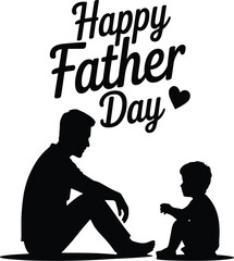 Silhouette of father and child with Happy Father Day text and heart vector illustration EPS PNG file download.
