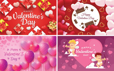 Valentines Day Gift And Love Banner Set