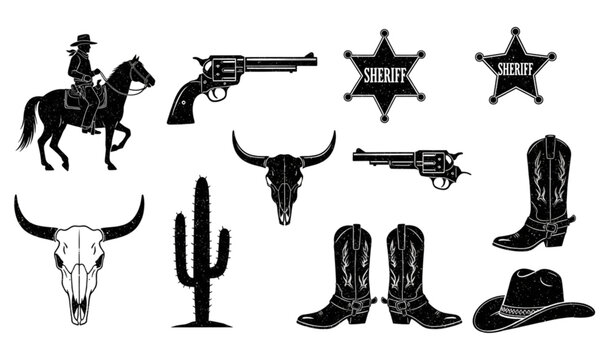 Old West Hand Drawn Silhouette Vector Icon Pack