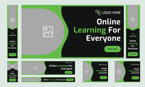 Trendy customizable online learning web set banner design, everyday education web bundle banner design, editable vector eps 10 file format
