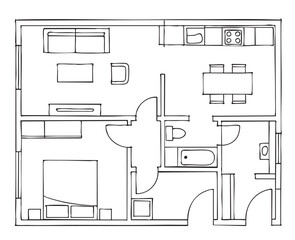 line sketch smart apartment plan
