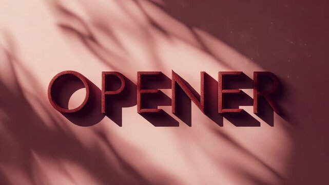 Moving studio light sweeping diagonal shadows across pink wall, highlighting maroon OPENER letters
