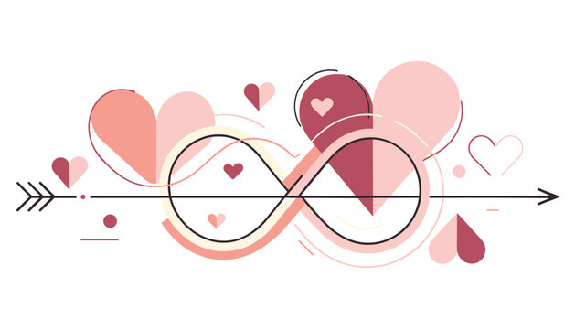 Infinity symbol with hearts and cupid arrow for eternal love concept