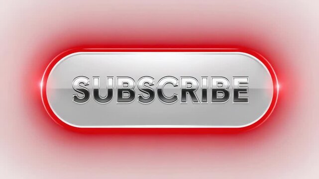 Pulsing SUBSCRIBE button with chrome text emitting red halo and glinting on pink gradient, looping