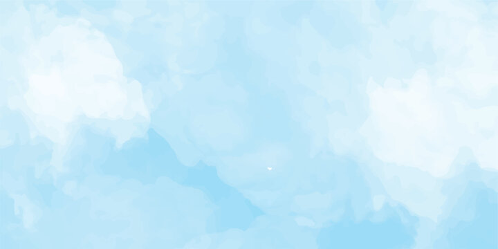 Clouds and sky watercolor vector hand drawn vector illustration. Abstract blue winter watercolor background. Sky pattern with snow. Light blue watercolour paper texture background.