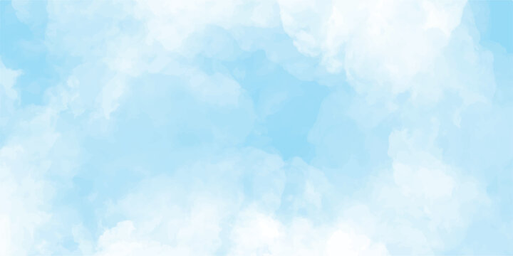 Clouds and sky watercolor vector hand drawn vector illustration. Abstract blue winter watercolor background. Sky pattern with snow. Light blue watercolour paper texture background.