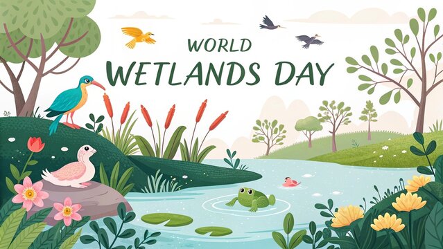 Lush green cliff waterfall with pink orchids celebrates Wetlands Day beautifully.