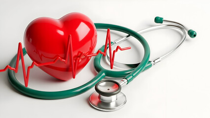 Medical heart health concept with stethoscope and ecg reading