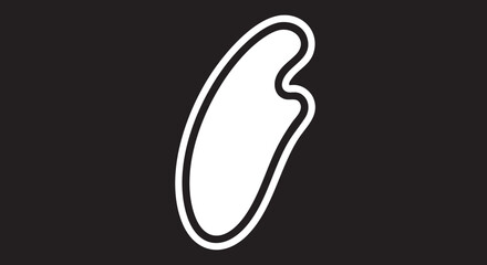 A simple white illustration of a bean on a black background from a straightforward viewpoint