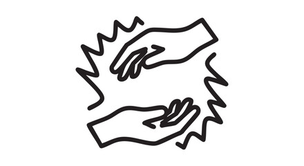 Two hands clasping in a gesture of solidarity and support, illustrating unity and cooperation between individuals in a simple line art illustration.