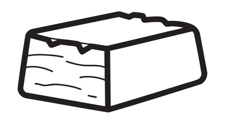 Simple illustration of a wooden block viewed from a three-quarter perspective, showcasing its texture and edges.