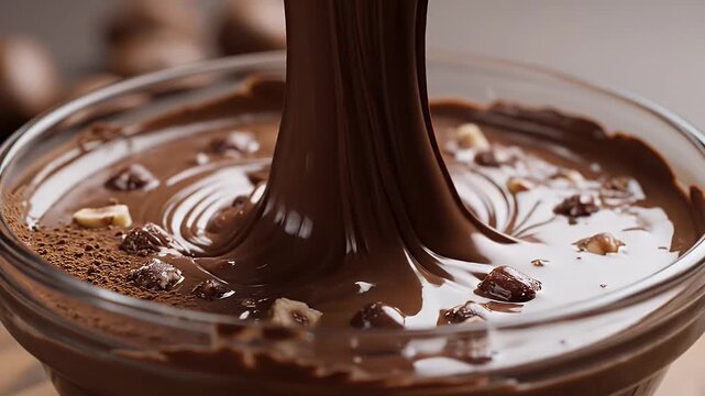 Close Up Of Creamy Chocolate Spread With Hazelnuts In A Glass Bowl A Knife Scooping It Out Soft Lighting
