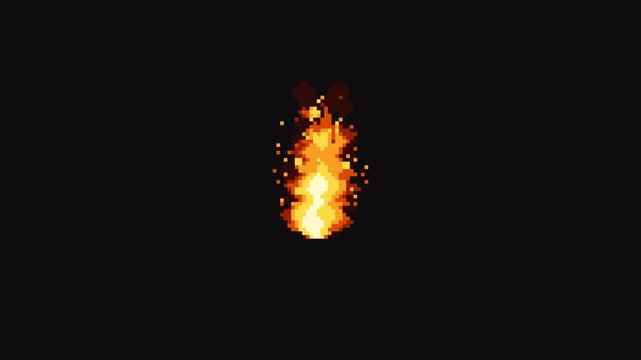 8bit Pixel Art Fire Animation Loop Transparent Background