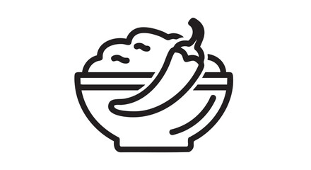 A bowl of food with a pepper on top viewed from the front in a simple line art style