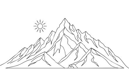 Sunrise over majestic mountains with peaks and valleys in a serene landscape view from a distance
