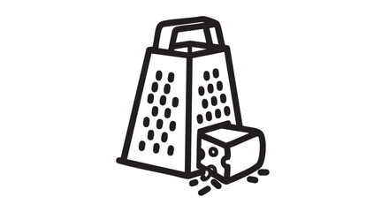 A grater and a piece of cheese being grated on a kitchen counter from a front view