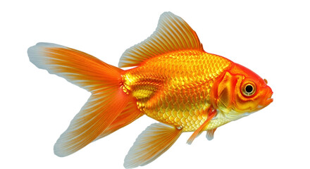 Vibrant goldfish with flowing fins on a white background