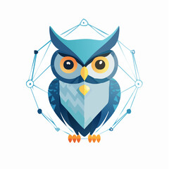 Obraz premium Geometric owl logo, constructed from data lines and nodes, tech blue and white gradient